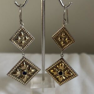 Anna Beck Fleur de Lis Dangle Earrings w/blue stone